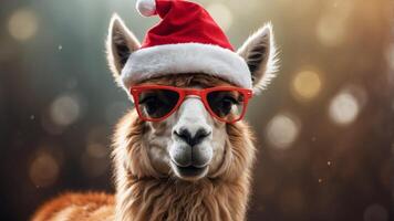 Cool Llama with Santa Hat and Sunglasses. photo