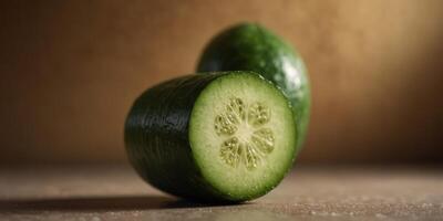 Fresh Cucumber Casts a Shadow on a Warm Tone Background. photo