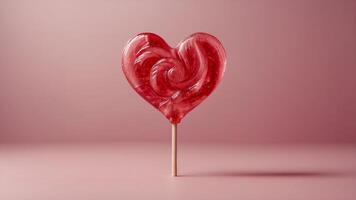 Heart Shaped Lollipop on Pink Background. photo