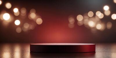 Illuminated Red Light Podium Presentation in Intense Atmosphere. photo