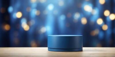 empty blue cylinder podium with background. photo