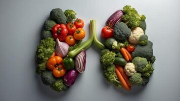 Vegetables arranged to form the shape of lungs. photo