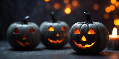 Spooky Halloween Props Close-up with Ambient Lighting on Dark Grey Background. photo