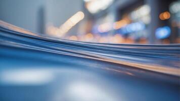 Vibrant blue gradient lines sweep across the frame creating a dynamic sense of speed and fluid motion. photo