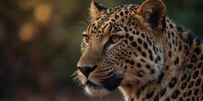 A close-up of a leopard's face with a blurred background. photo