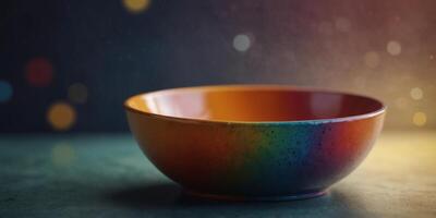 Empty bowl with colorful background in modern style. photo