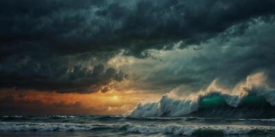 colorful abstract watercolor background with clouds and stormy weather wave of the sea. photo