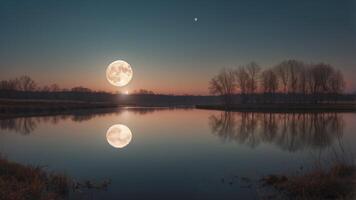 Daylight full moon in February Northern Hemisphere with empty space. photo