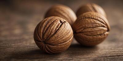 Close up view of a walnut wooden surface. photo