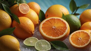 Citrus-themed product display with vibrant colors. photo