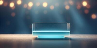 Futuristic Translucent Podium for Product Presentations on Minimalist Background. photo