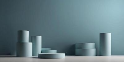 cyan color minimal concept cylinder pedestal or podium for product showcase display on empty background. photo