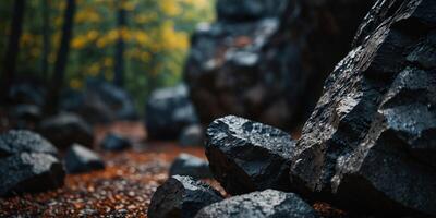 Mysterious dark cave with sharp boulders. photo