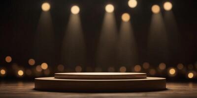 Modern Stage Podium with Soft Lighting for Product Marketing Presentation. photo