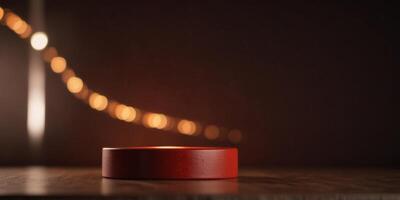 Illuminated Red Light Podium for Minimalist Product Display. photo