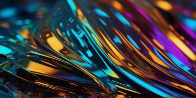 Reflective metallic abstract shapes illuminated by colorful light. photo