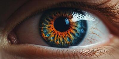 A tight shot of an eye with a hazy iris depiction. photo