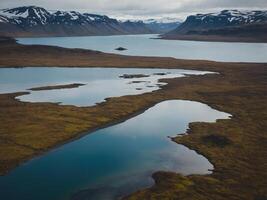 Aerial view of a remote highland lake in Iceland. photo