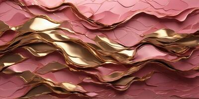 Irregular shaped metallic pink and golden structure abstract background. photo