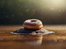 A doughnut designed to look like a tiny island. photo