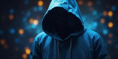 Mysterious Figure in a Blue Hooded Sweatshirt. photo