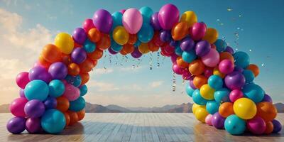 Colorful balloon archway creating a festive atmosphere. photo