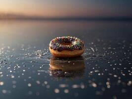 A doughnut designed to look like a tiny island. photo