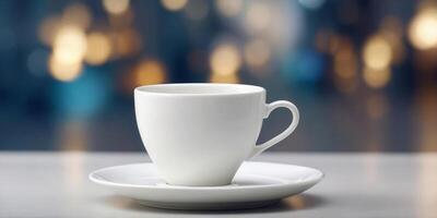 Minimalist white cup and saucer on a white surface. photo