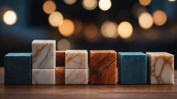 Variety of Marble and Wood Blocks on Table. photo
