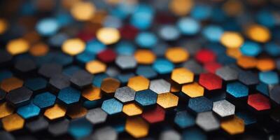 Light-reflecting hexagonal metal background. photo