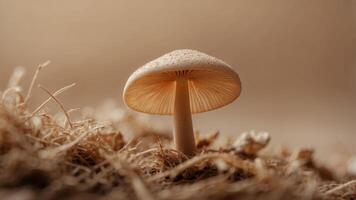 minimalist mushroom using gills close up over a beige background. photo
