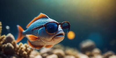 a friendly fish smiling and wearing sunglasses. photo
