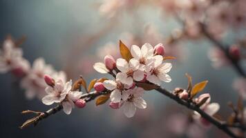 Apple or cherry blossom spring with copy space. photo