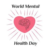 World mental Health day banner with heart and brain in minimalistic style. hand drawn illustration in doodle style. Template for background, banner, card, poster with text vector