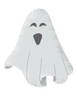 Flat funny hand drawn ghost with grunge texture. Frightening fiction character design for Halloween isolated on white background. Good for decoration and stickers vector