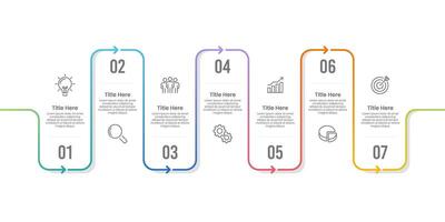 7 Business Process Data Infographic Design Templates. Business Presentation, Report, Timeline, Planning, Marketing and Information. vector