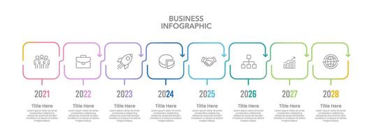 Business infographic timeline with 8 company events. Business presentation, Annual report, Milestones, Planning and Projects. vector