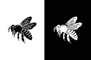 Bee icon silhouette illustration. Simple bee logo design Honey bee black white background. vector
