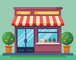 cartoon illustration of a shop window with green background vector