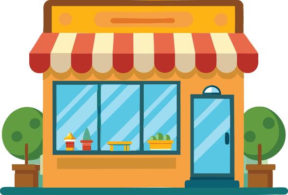 cartoon illustration of a store white background