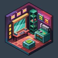 isometric gaming room in cube vector