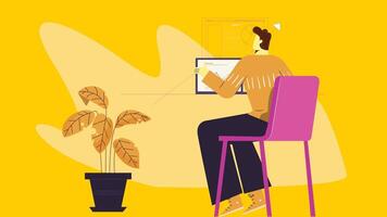 Employee working on desk with isolated background illustration vector