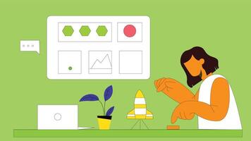 Employee working on desk with isolated background illustration vector