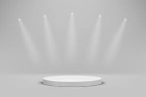 Bright empty studio with podium and spot lights. 3d template for product design vector