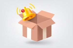 Open package box with notification bell. 3d illustration vector