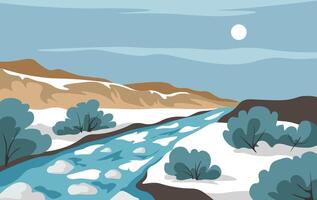 Serene River Flowing Through Snow vector