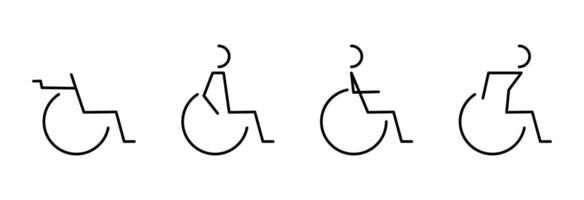 A set of icons of a person in a wheelchair. vector