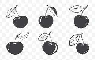 Print Cherry Tree with Fruit and Flowers Line Art Set Detailed Illustrations for Botanical and Artistic Design Projects vector