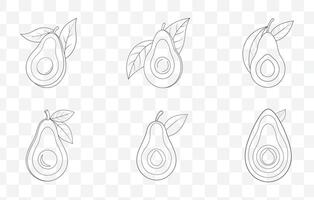 Print Avocado Fruit Botanical Line Art Set Detailed Illustrations of Avocados for Design and Art Projects vector