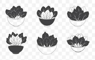 Print Spinach Plant and Leaf Detailed Line Art Set for Illustrations Design and Art Projects vector